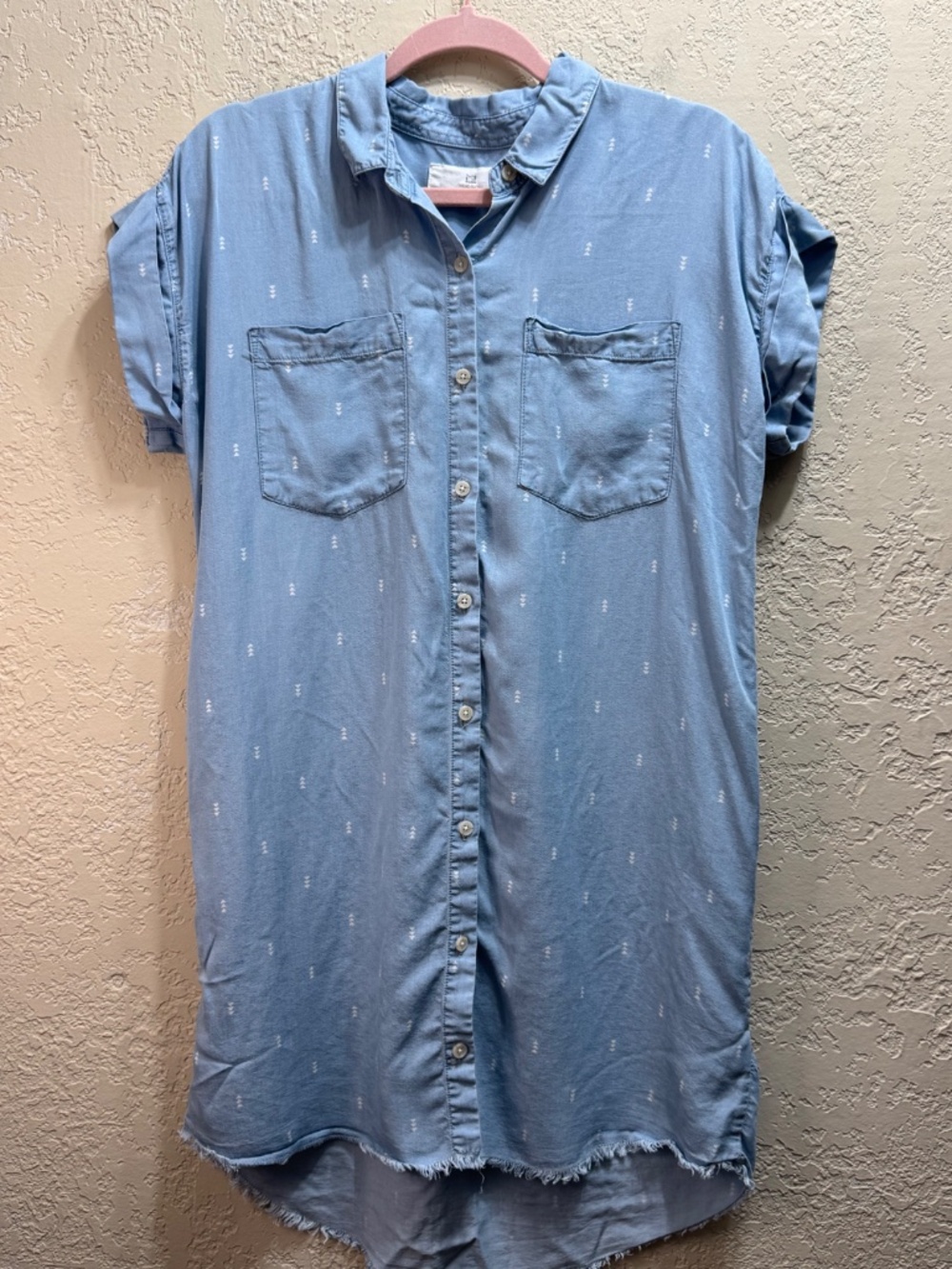 Thread Supply Tencel Chambray Shirt Dress Small Raw Hem Blue - Picture 2 of 8